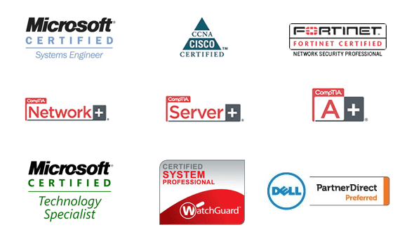 Microsoft Certified Professional, MCP,  Microsoft Certified Systems Engineer,  MCSE, Cisco Certified Network  Administrator, CCNA, CompTIA A+,  CompTIA Network+, CompTIA Server+,  Fortinet Certified Network Security  Professional